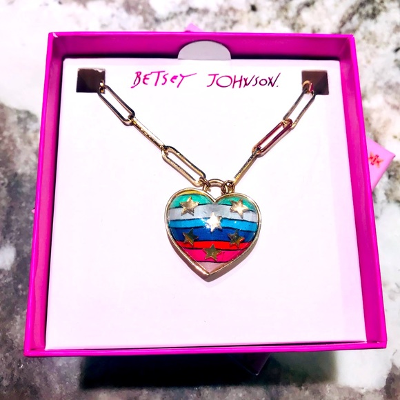 Betsey Johnson Rainbow Hearts & Stars Paperclip chain necklace - Picture 1 of 3